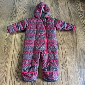 Columbia Toddler Baby Boy Snow Suit Red Gray Footie Hand Covers Size 12-18 Month